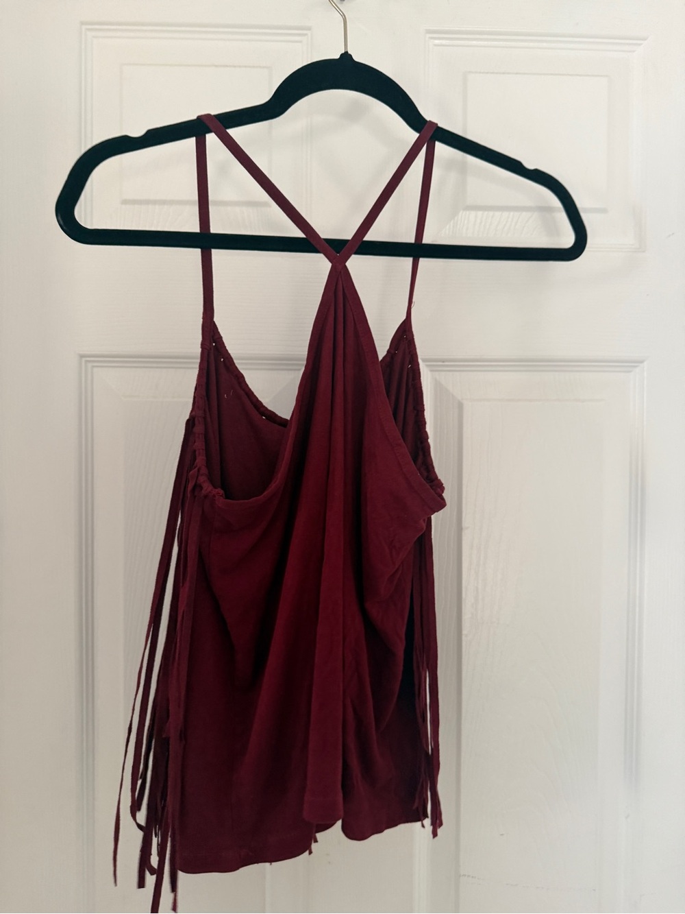Women's Boho  Burgundy Fringe Strappy Tank Top